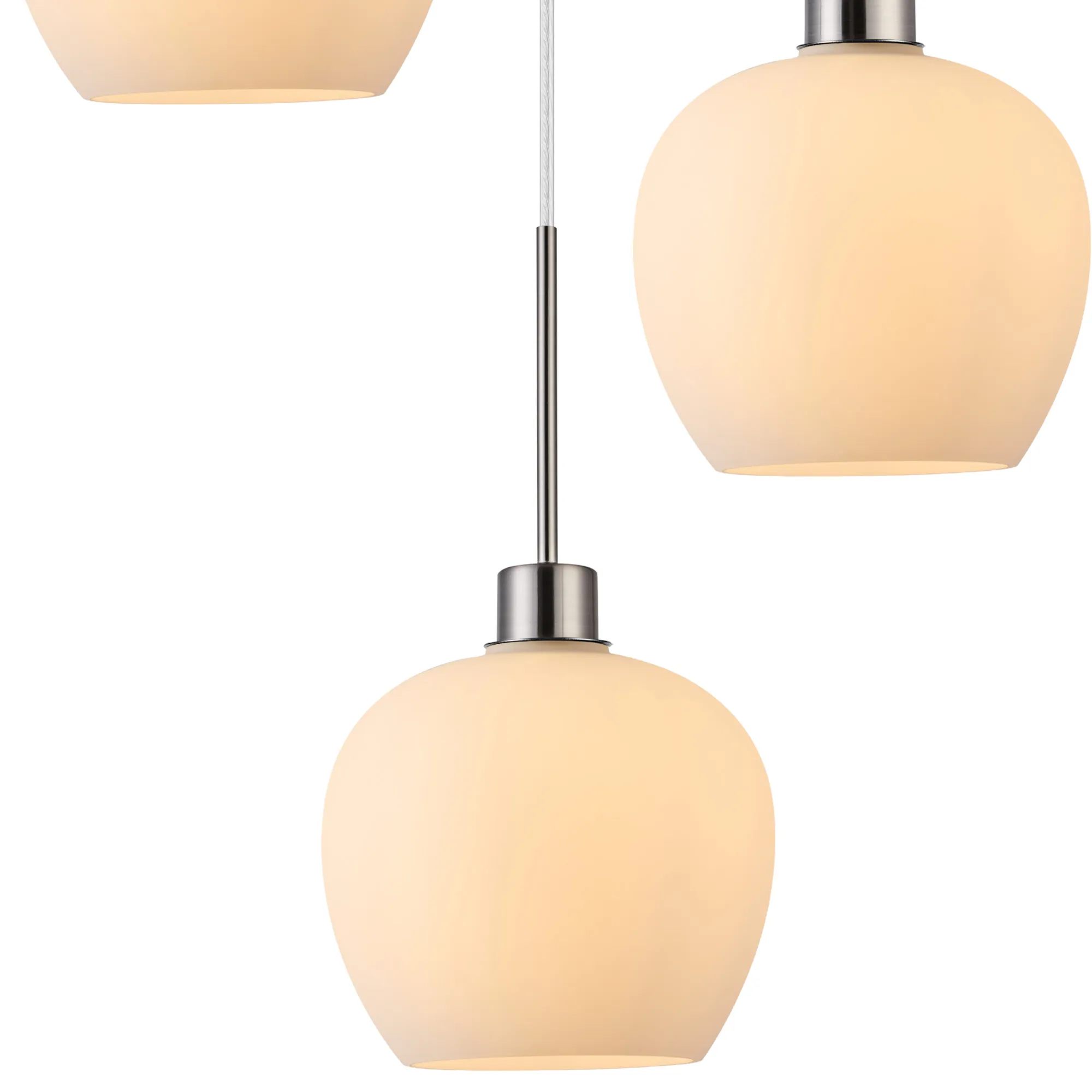 Lori 40cm Round Pendant, 3 Light Adjustable E27, Satin Nickel/Opal Wine Shades DK1371  Deco Lori Satin Nickel